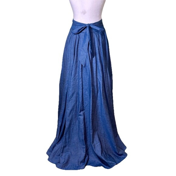Boho Chambray Maxi Skirt High Low Hem Full Flowing Romantic Bow Tie Waist M NWT - Picture 3 of 9